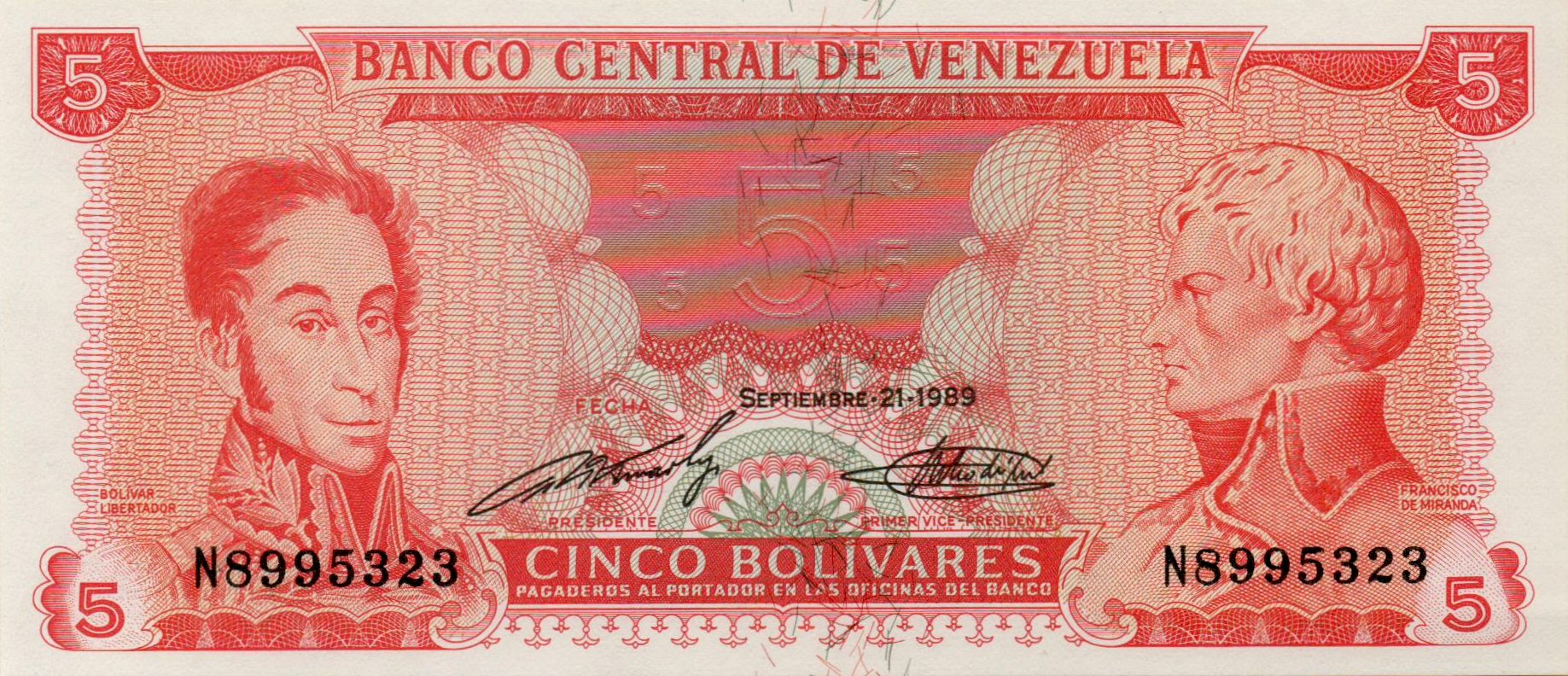 Venezuela 5 1989 UNC P-70/a